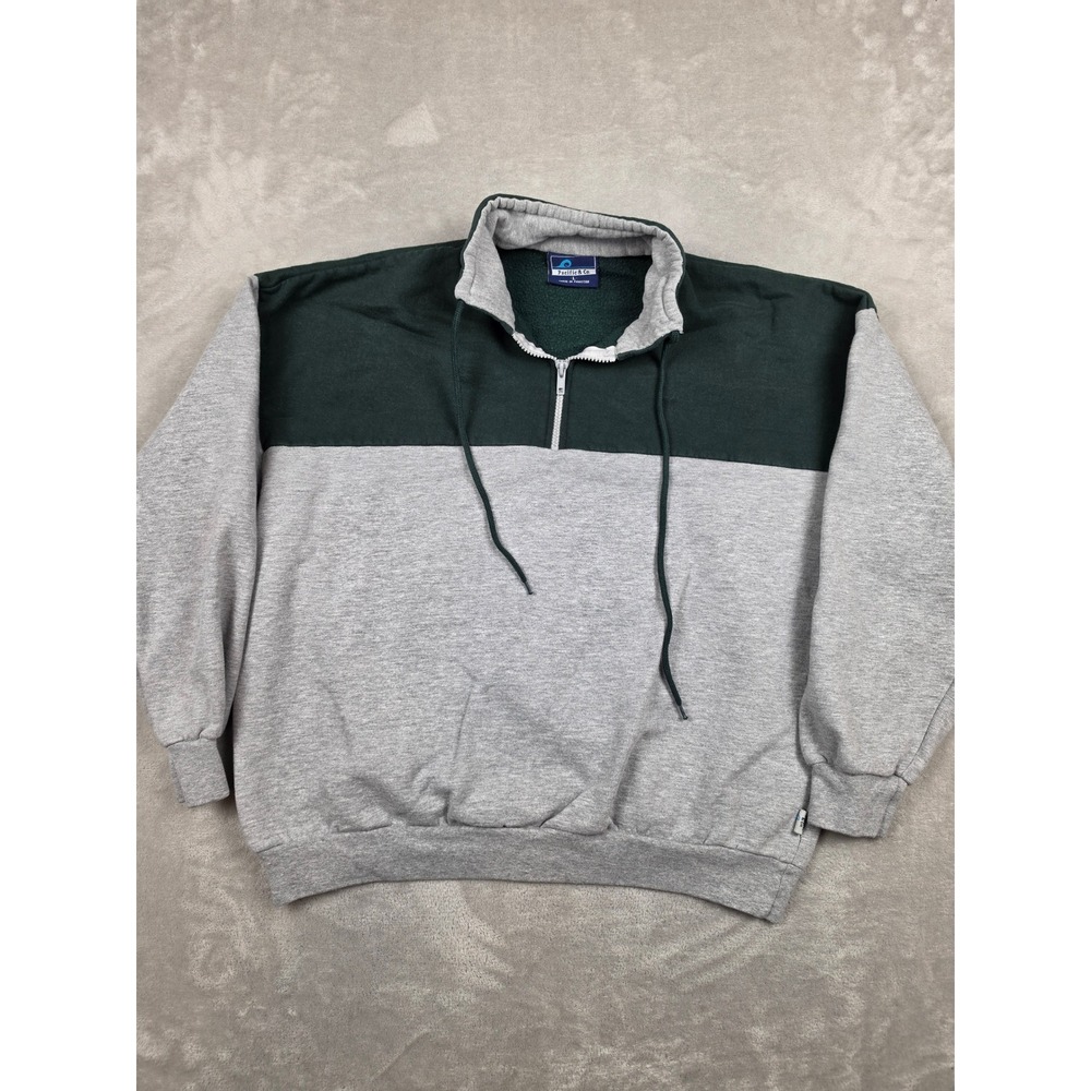 Vintage Pacific & Co. Quarter Zip Sweatshirt Mens L Grey Green *Fits Small